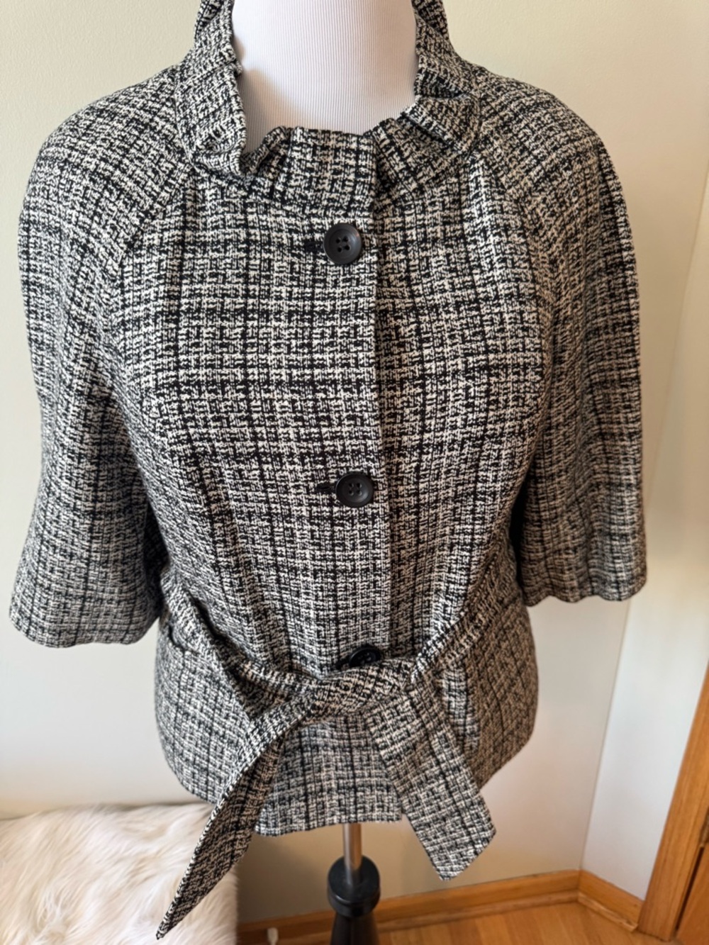 The Limited Black & White Tweed Belted Blazer Jacket